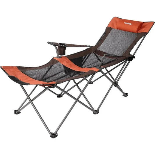 Folding Mesh Reclining Camping Chair Portable Outdoor Lounger with Carry Bag
