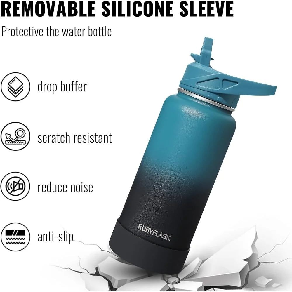 32oz Insulated Stainless Steel Water Bottle with Straw and Leakproof Lids
