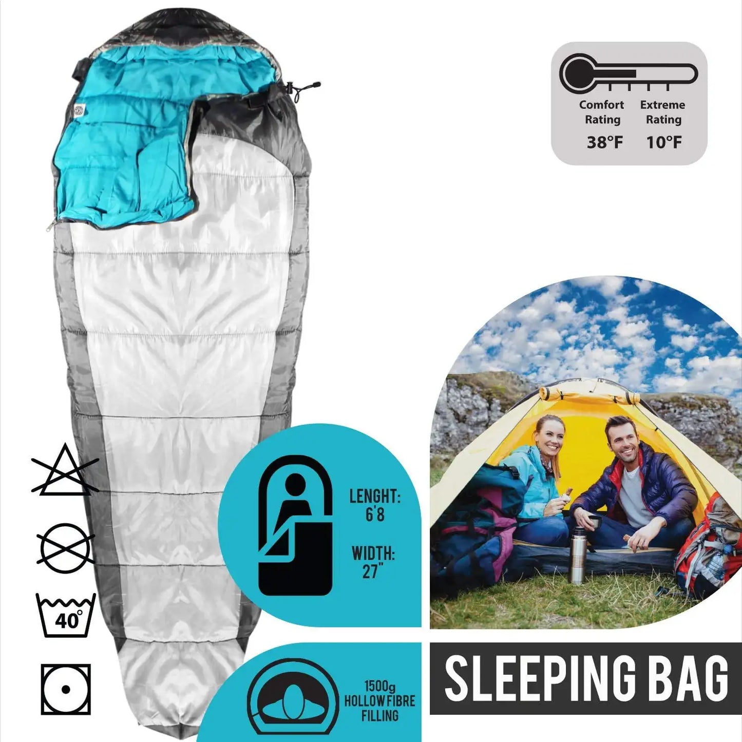 Khomо Gear 10F Mummy Sleeping Bag for Adults Comfortable Cotton 3 Season Use