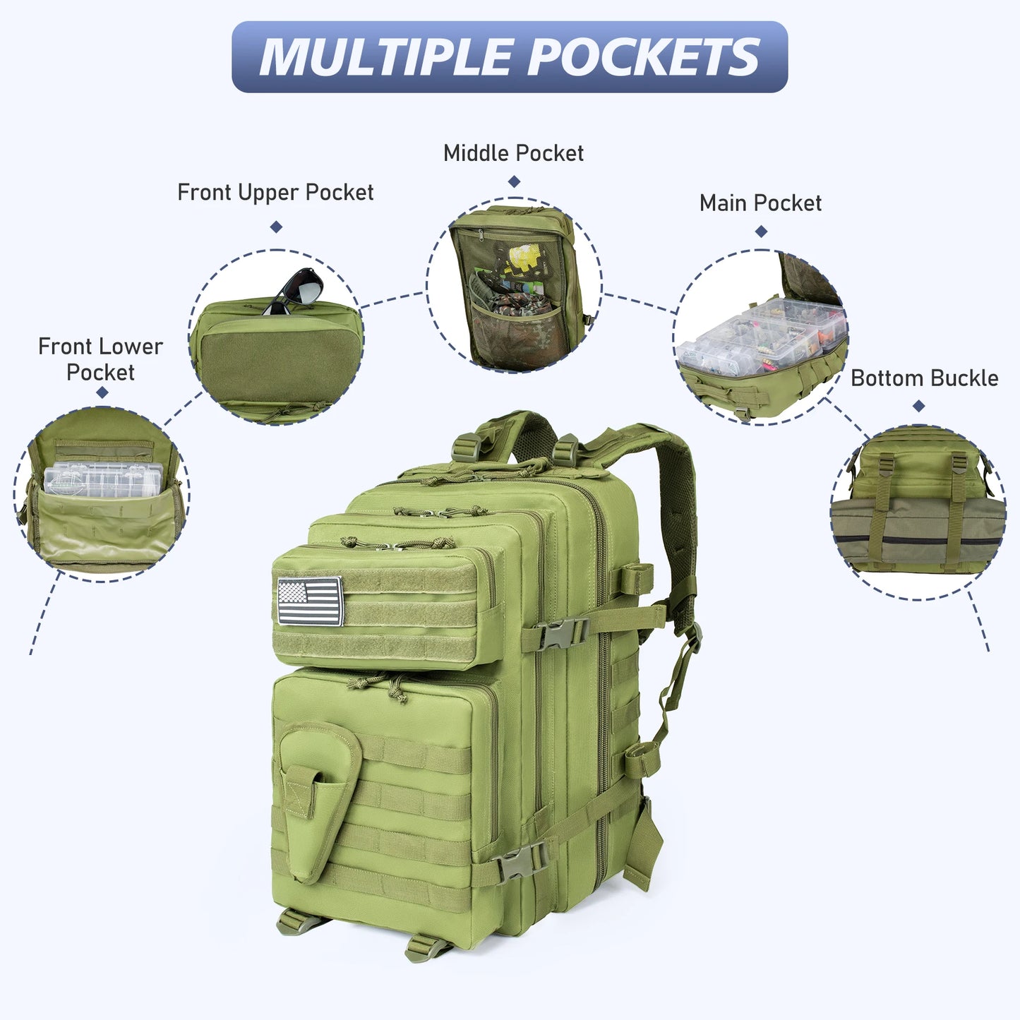 Large Capacity 45L Waterproof Tactical Backpack for Men Outdoor Fishing Hunting