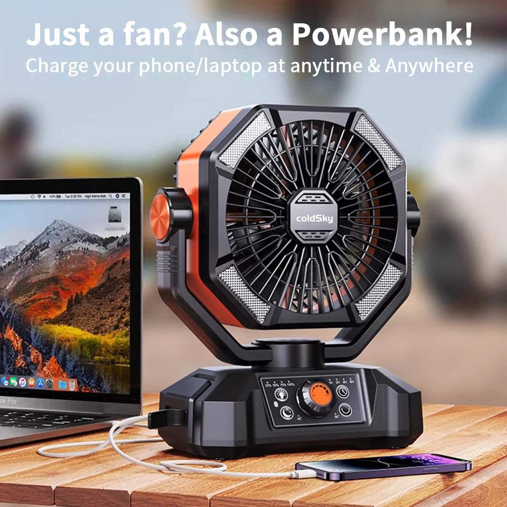 ColdSky Camping Fan with LED Lantern 8 Speeds Portable 20000mAh Battery