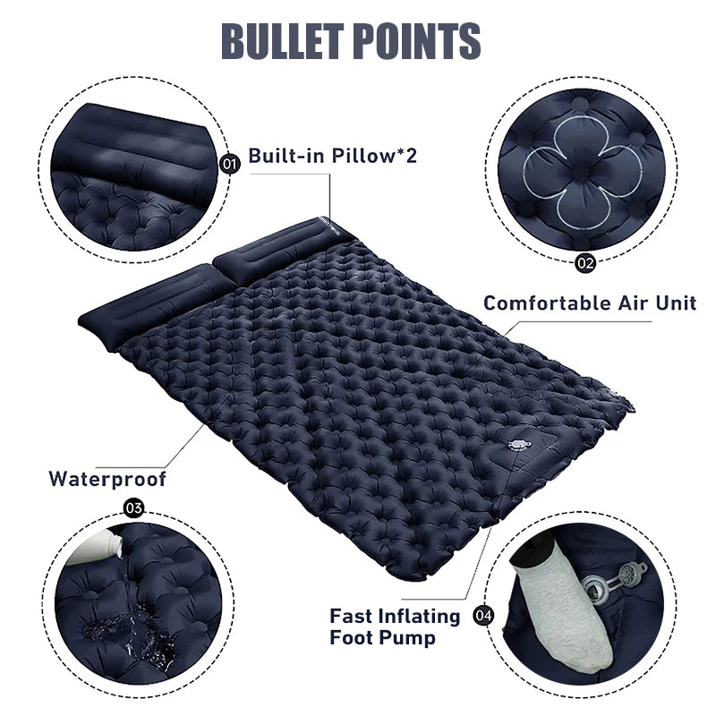 WESTTUNE Double Inflatable Mattress with Built-in Pillow for Outdoor Camping