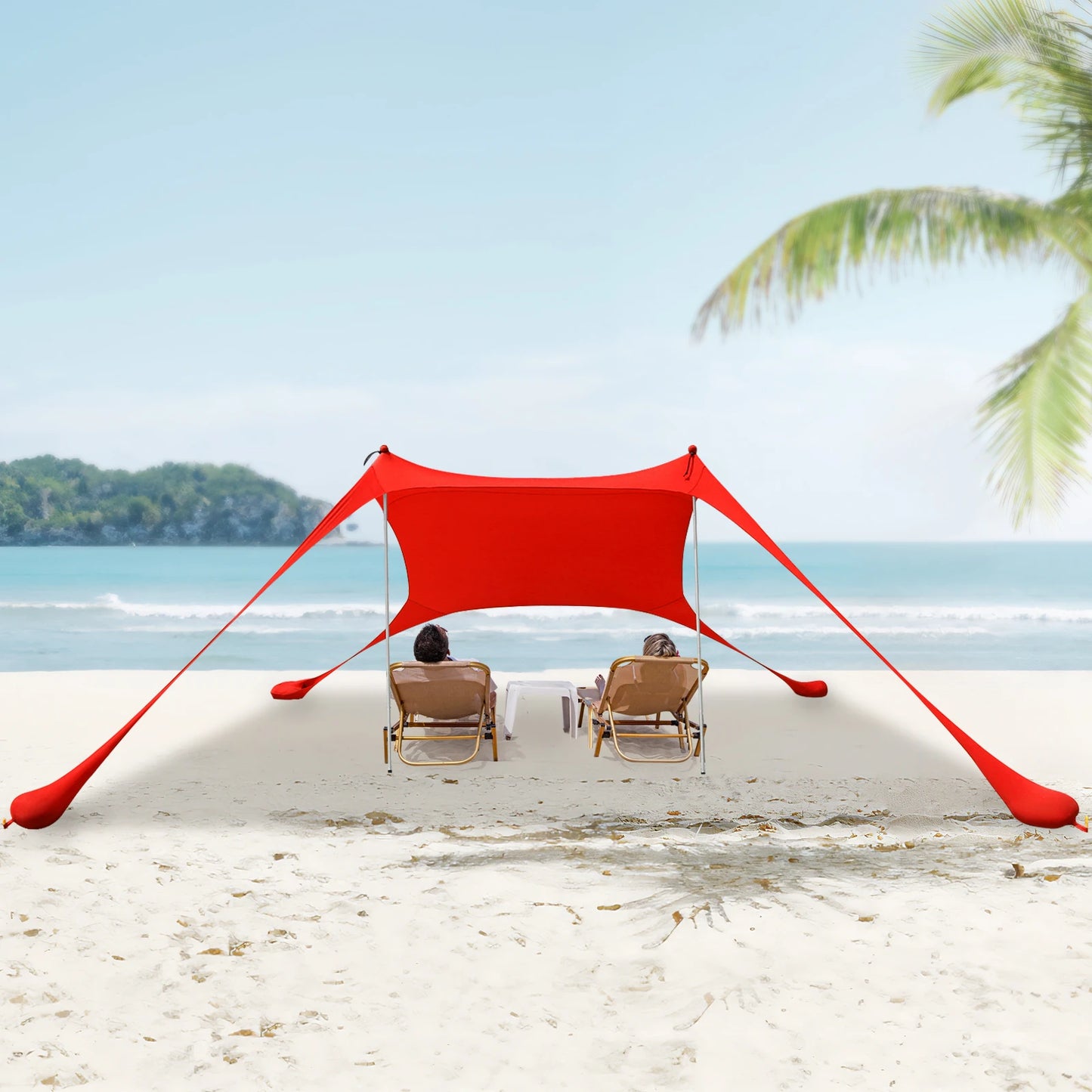Red 2m Beach Elastic Sunshade Tent for 2-3 People Outdoor Camping and Picnics