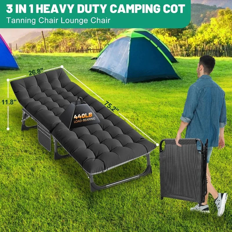 Aboron Folding Camping Cot for Adults Heavy Duty Adjustable Bed with Mattress