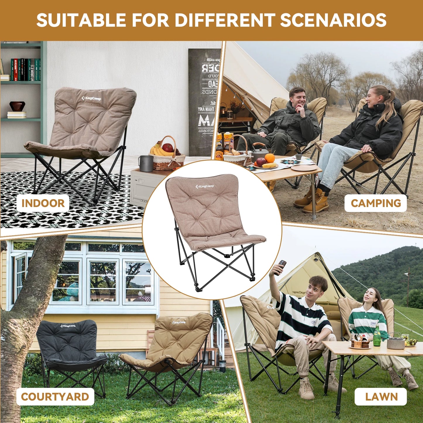 KingCamp Comfortable Butterfly Chair Portable Foldable with Upholstered Seat