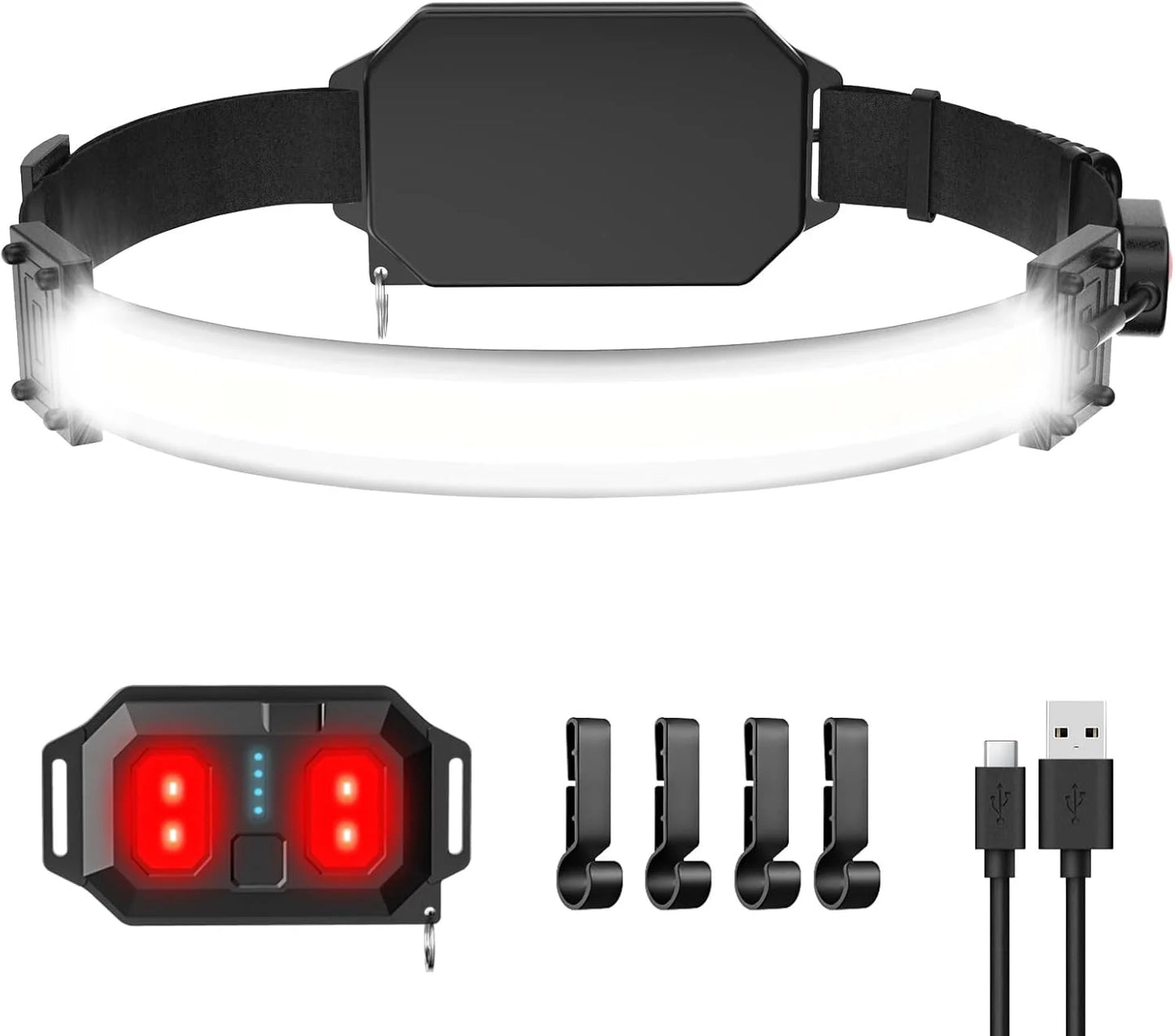 2 Pack Rechargeable LED Headlamp 1200 Lumen Ultra Light Bright Headlight