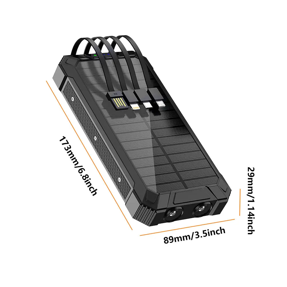 Solar Power Bank Ultra Large Capacity 4 in 1 Fast Charging with Built in Cables