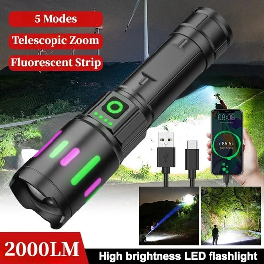 Powerful LED Portable Flashlight Type C Charging Waterproof Outdoor Handlamp