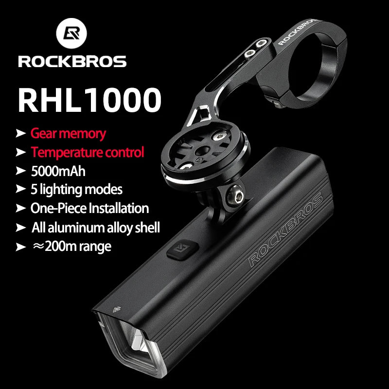 Rockbros 1000LM Rechargeable Bike Front Light IPX6 Rainproof LED Headlight