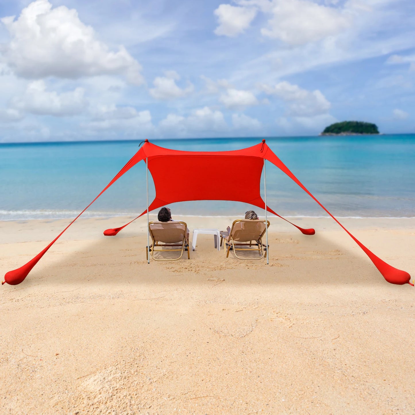 Red 2m Beach Elastic Sunshade Tent for 2-3 People Outdoor Camping and Picnics