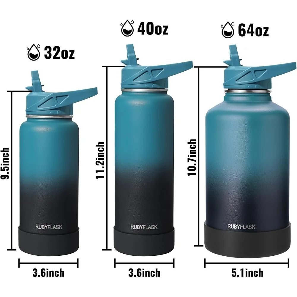 32oz Insulated Stainless Steel Water Bottle with Straw and Leakproof Lids