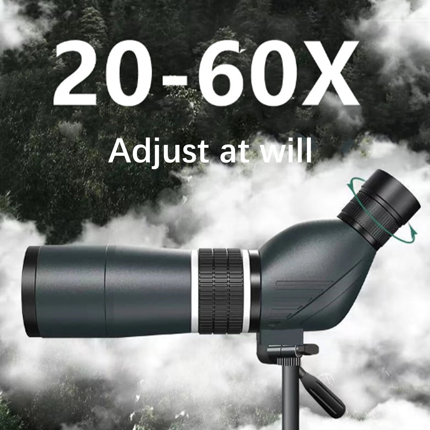 20-60X60 Zoom Angled Birdwatching Scope with HD Night Vision and Green Film