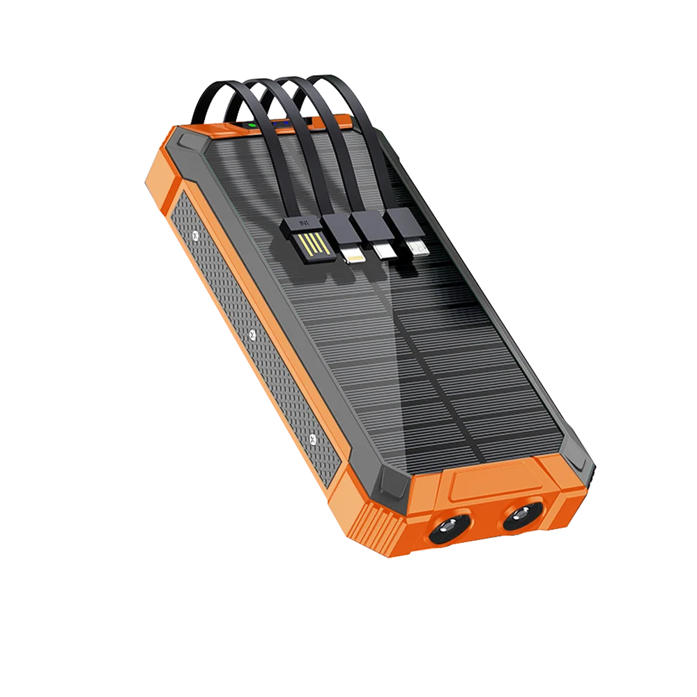 Solar Power Bank Ultra Large Capacity 4 in 1 Fast Charging with Built in Cables