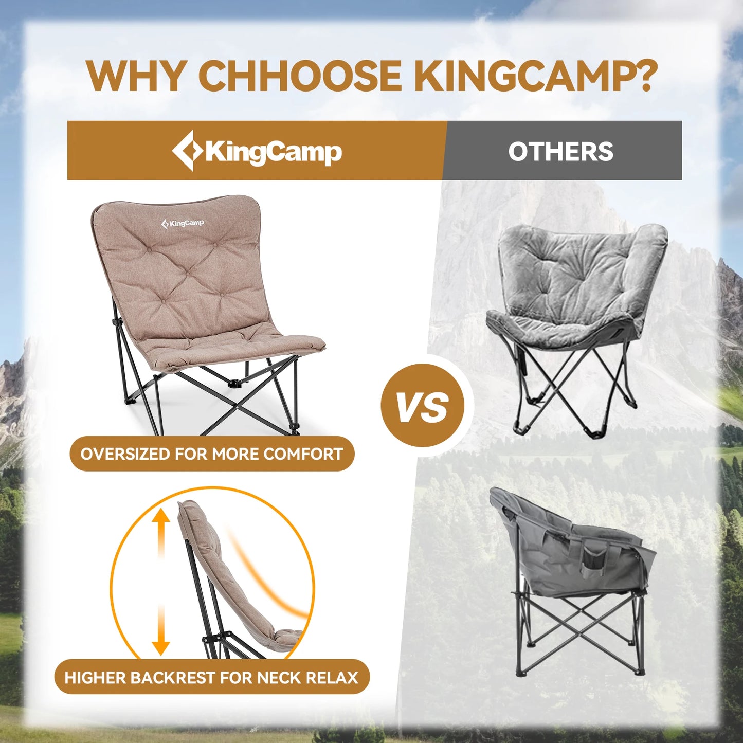 KingCamp Comfortable Butterfly Chair Portable Foldable with Upholstered Seat