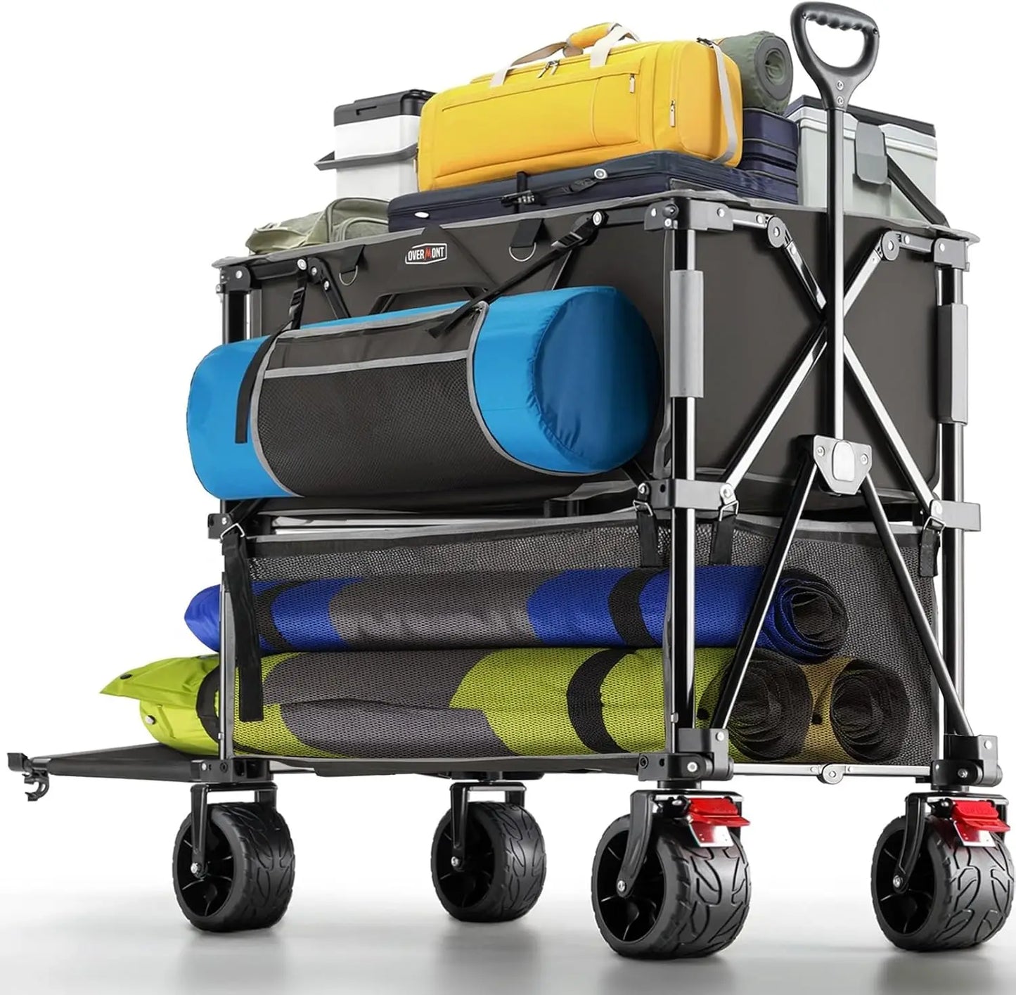 400L Foldable Double Decker Wagon All Terrain Collapsible Cart with Big Wheels