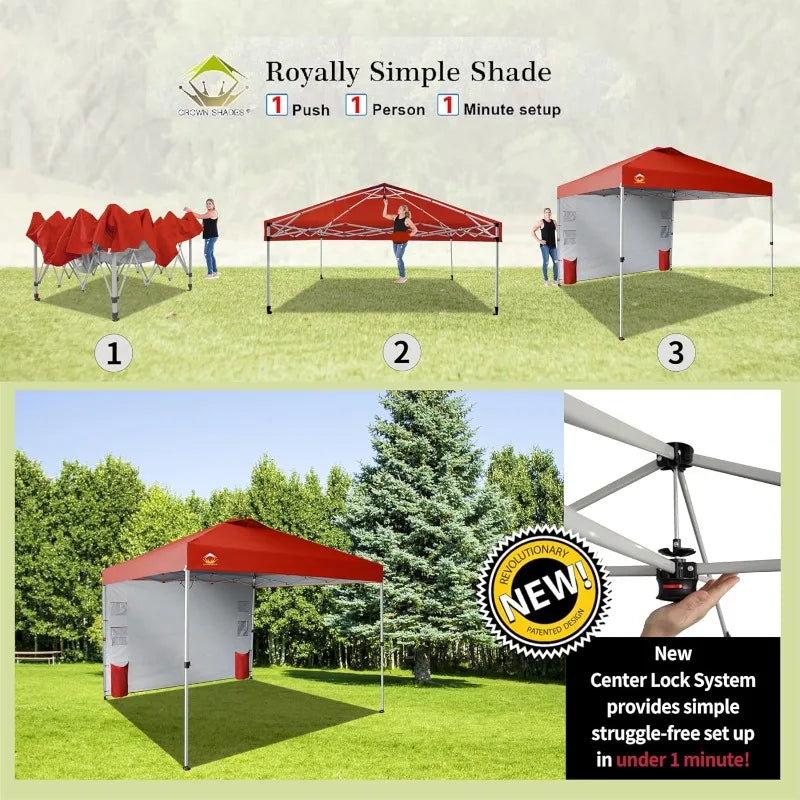 Crown Shades 10x10 Pop Up Canopy Tent Red Easy Setup Portable Outdoor Shelter