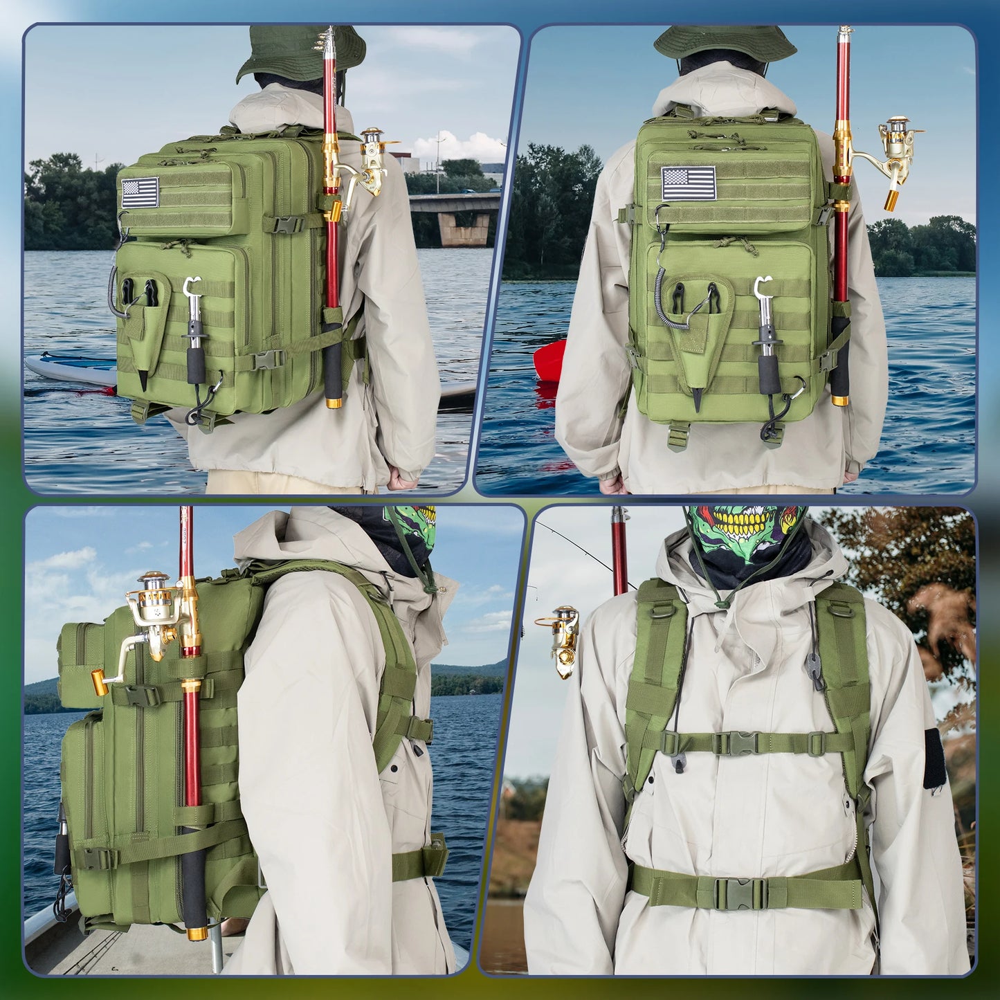 Large Capacity 45L Waterproof Tactical Backpack for Men Outdoor Fishing Hunting