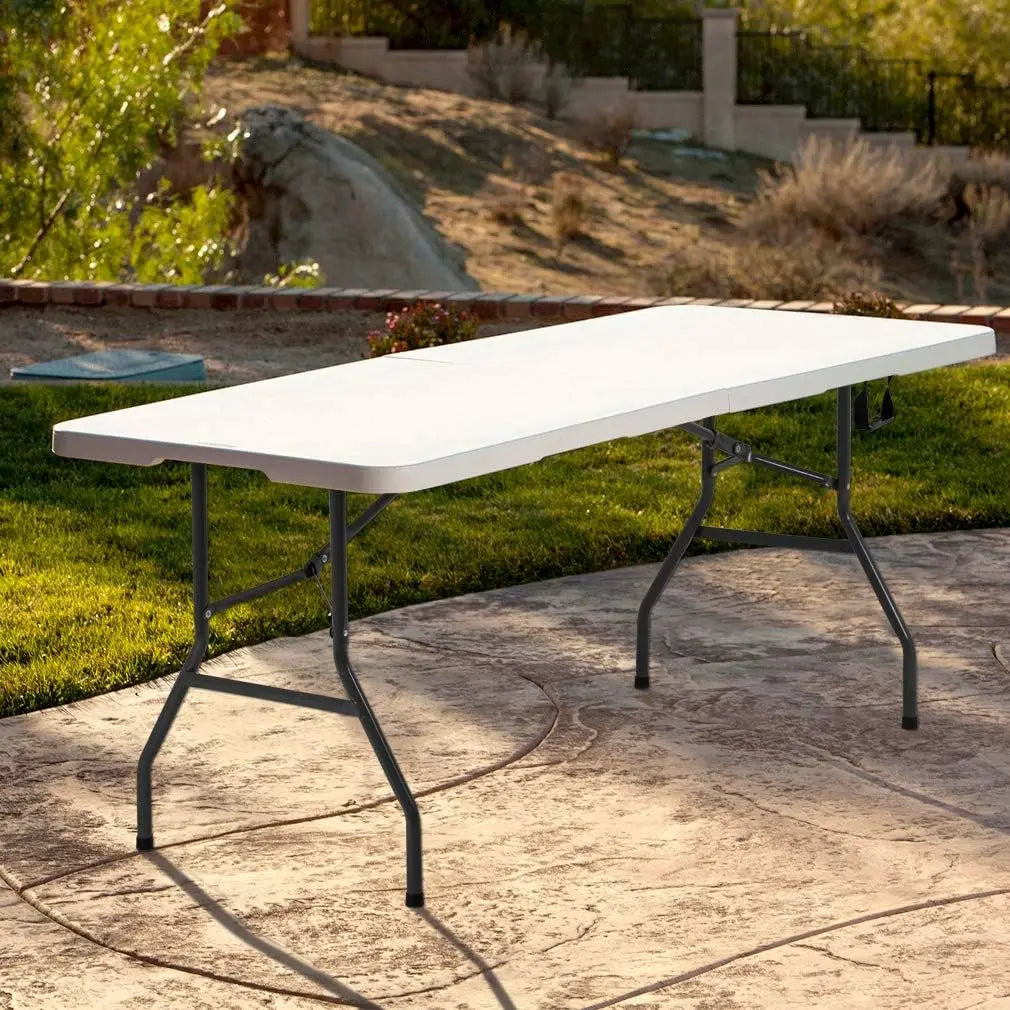 6FT Folding Picnic Table for Camping and Events White Plastic Lockable Design
