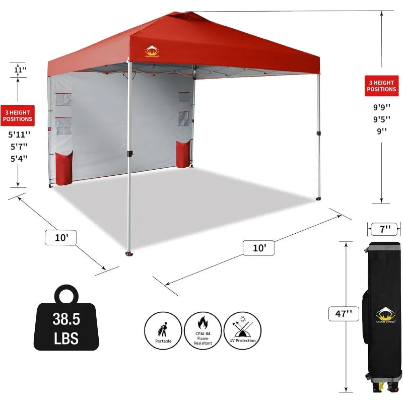 Crown Shades 10x10 Pop Up Canopy Tent Red Easy Setup Portable Outdoor Shelter