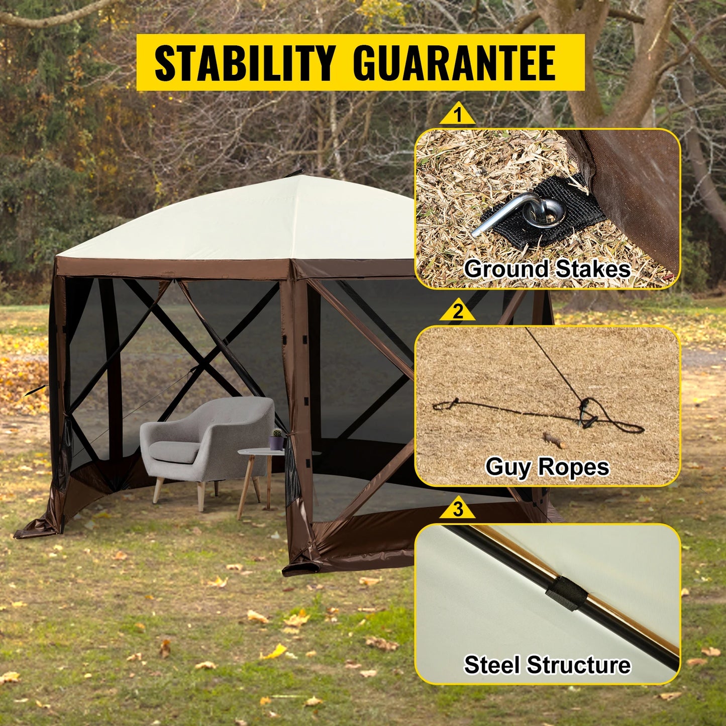 VEVOR Pop-Up Camping Gazebo 12x12 10x10 Six Sided Canopy Shelter for Outdoors