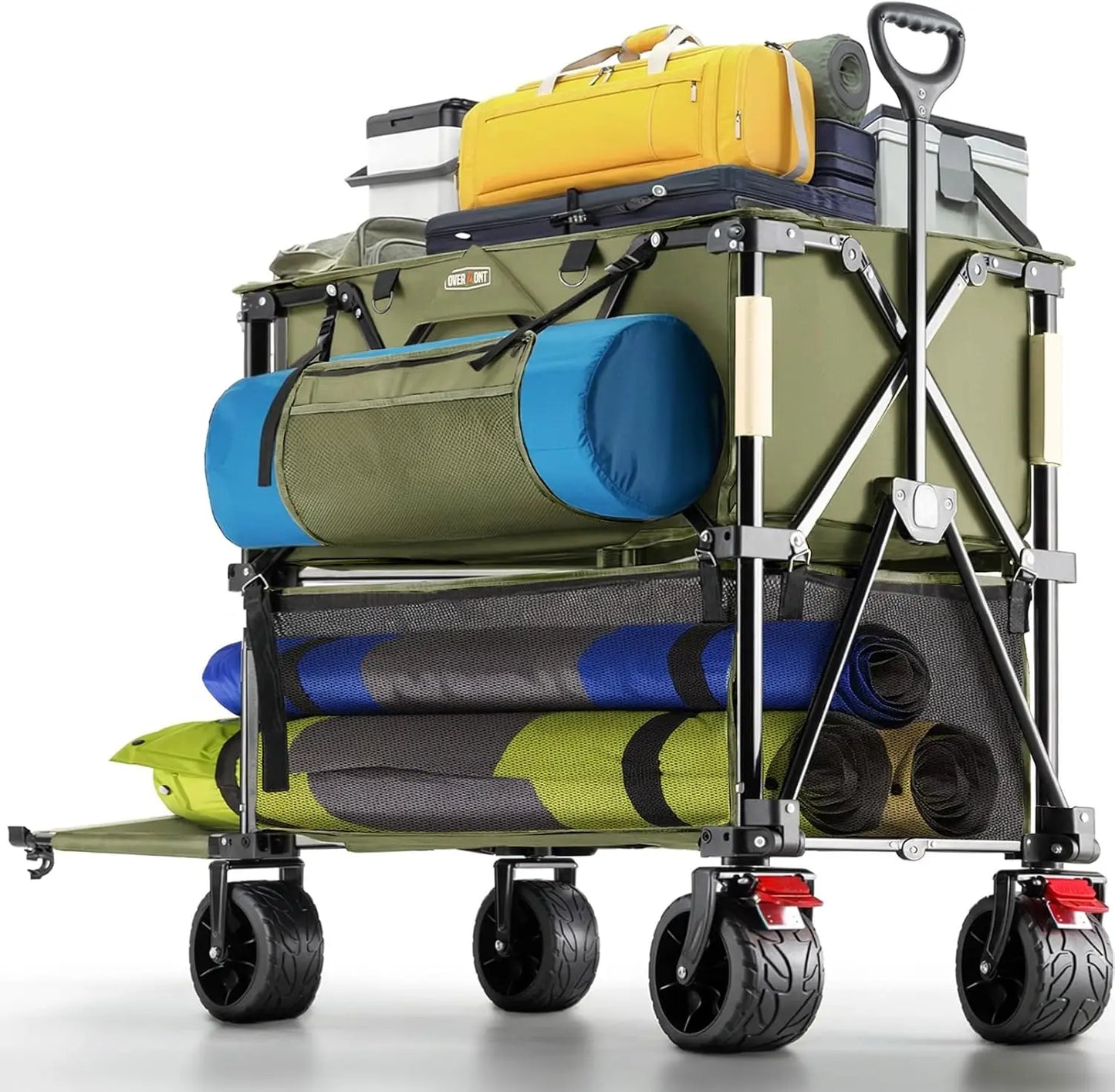400L Foldable Double Decker Wagon All Terrain Collapsible Cart with Big Wheels