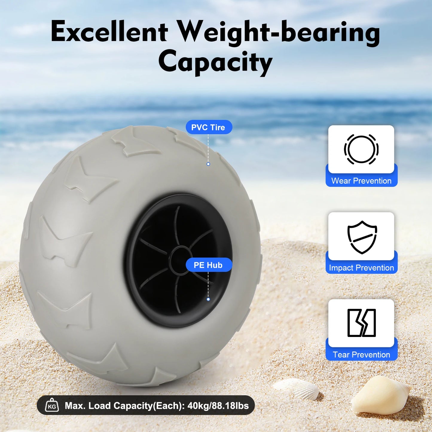 9 Inch Inflatable Beach Cart Wheels Replacement Tire for Sand and Uneven Terrain