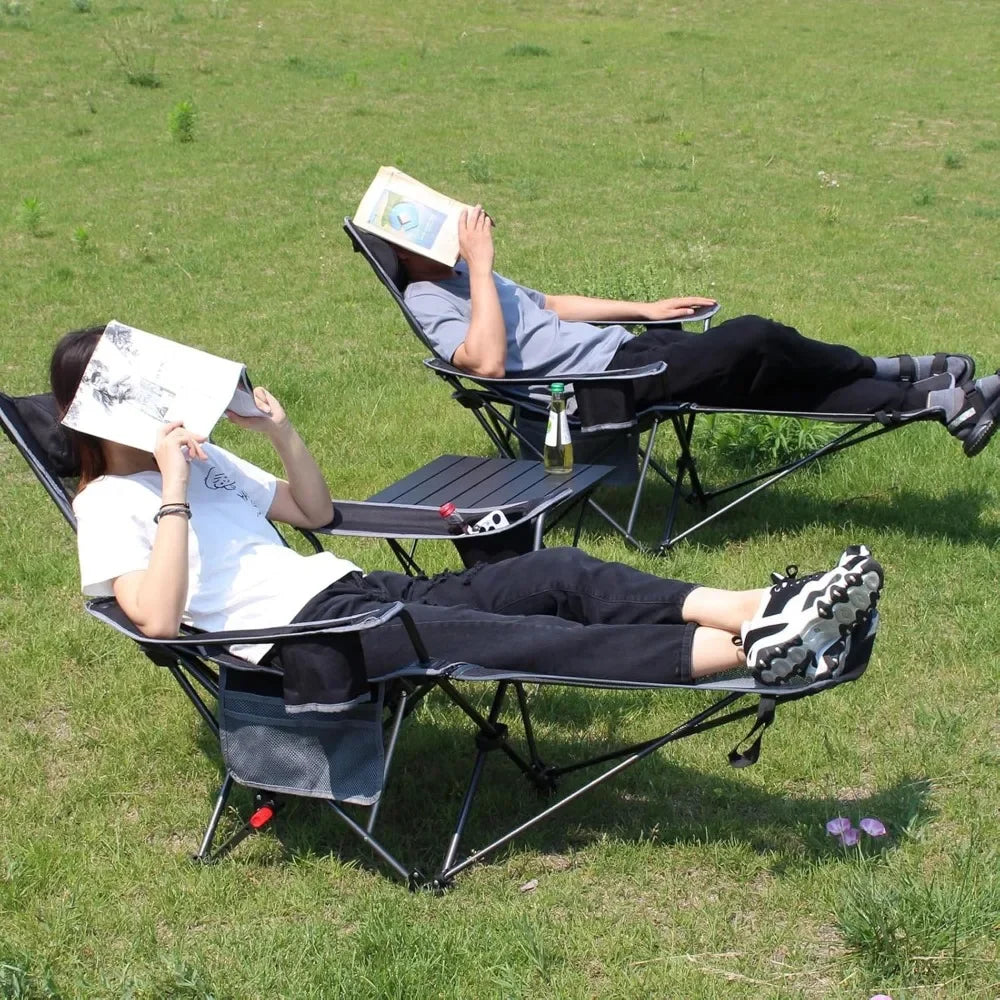 2-Pack Reclining Camping Chair with Removable Footrest and Cotton Cushion
