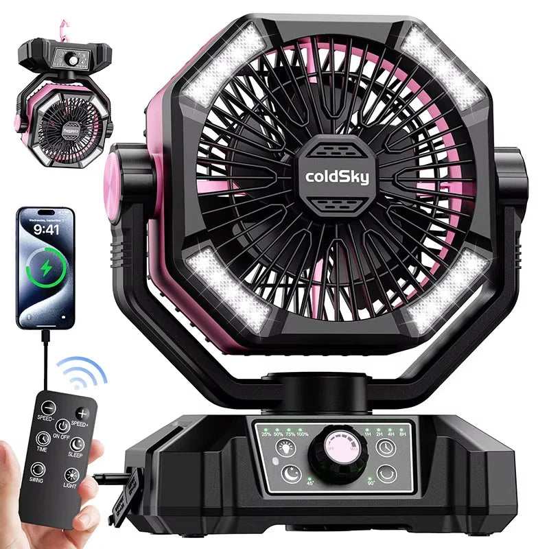 ColdSky Camping Fan with LED Lantern 8 Speeds Portable 20000mAh Battery