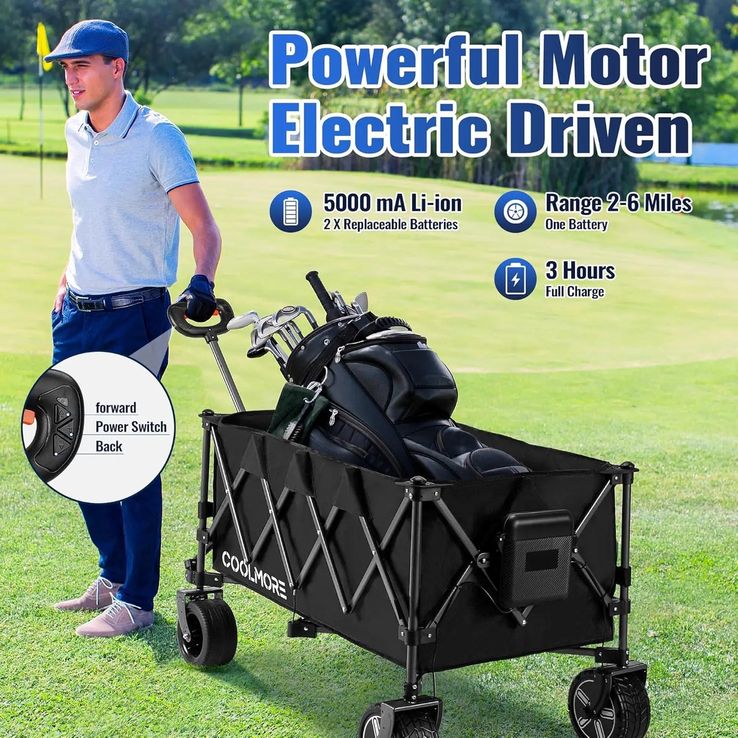 Electric Collapsible Utility Wagon 330lbs Capacity Portable Garden Beach Cart