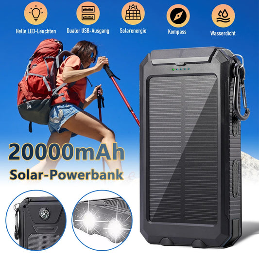 20000mAh Solar Power Bank with Fast Charging and Flashlight Portable Battery