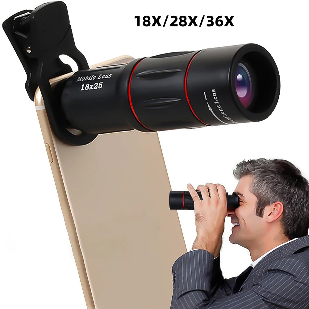 18 28 36X HD Clip On Telephoto Lens Monocular for Camping Hunting and Sports