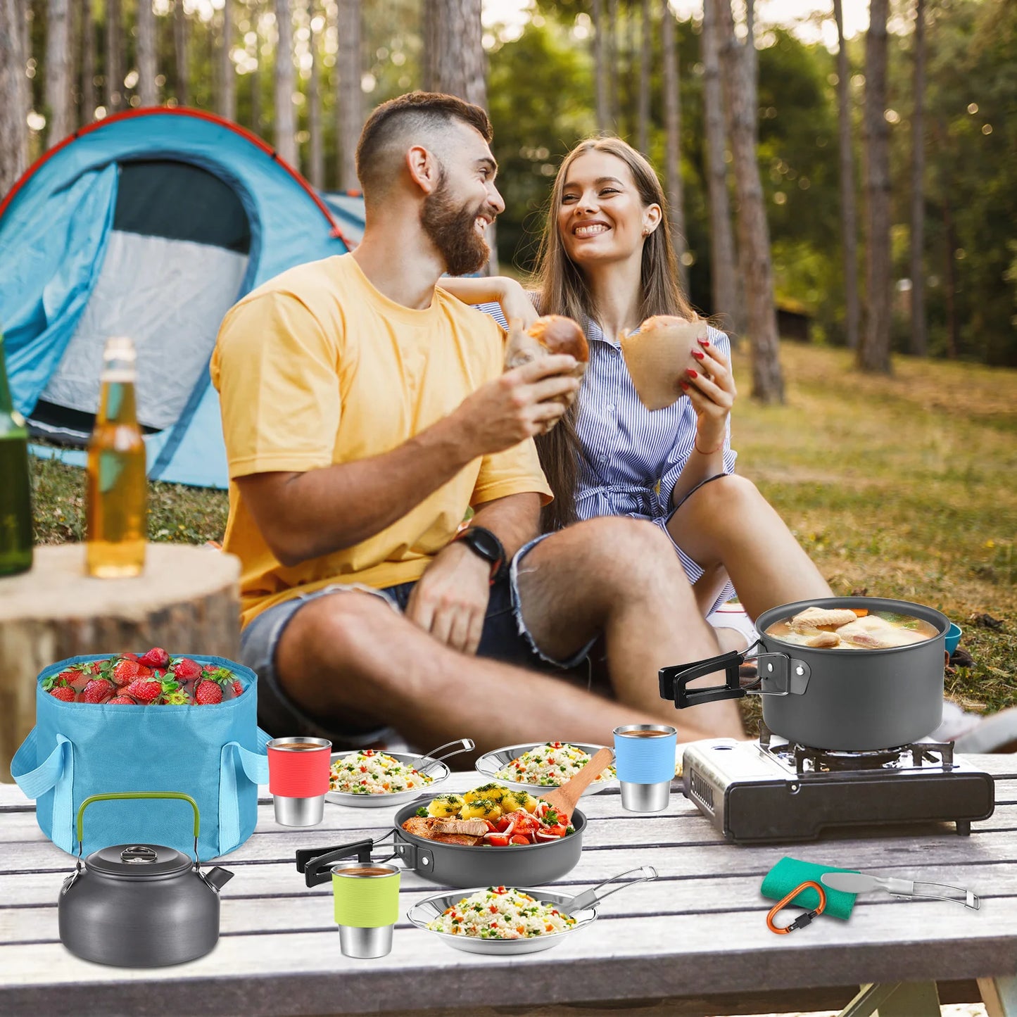 Tomshoo Portable Aluminum Camping Pot Set for Outdoor Cooking and Backpacking