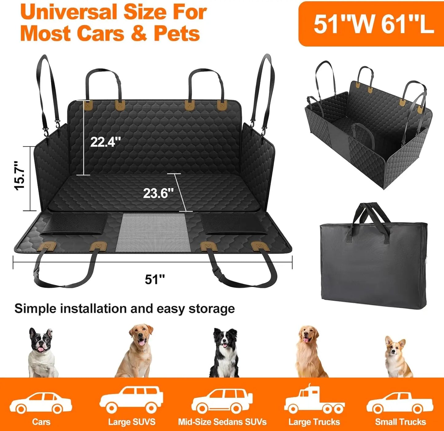 Waterproof Foldable Dog Car Seat Hammock for Pet Travel Safety and Comfort