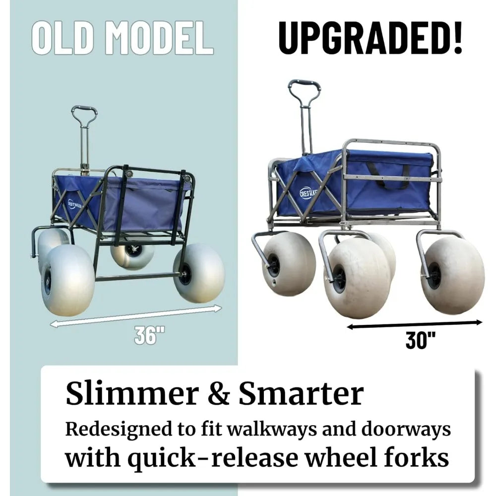 Beach Wagon with Big Wheels Folding Trolley Cart for Smooth Sand Transport