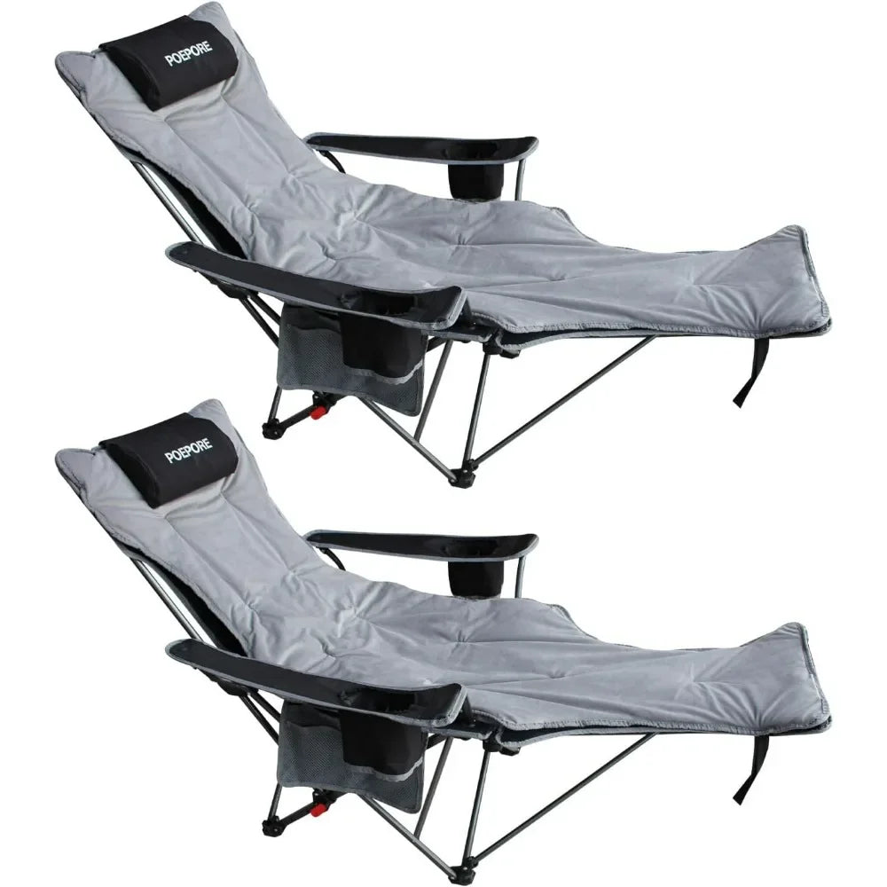 2-Pack Reclining Camping Chair with Removable Footrest and Cotton Cushion