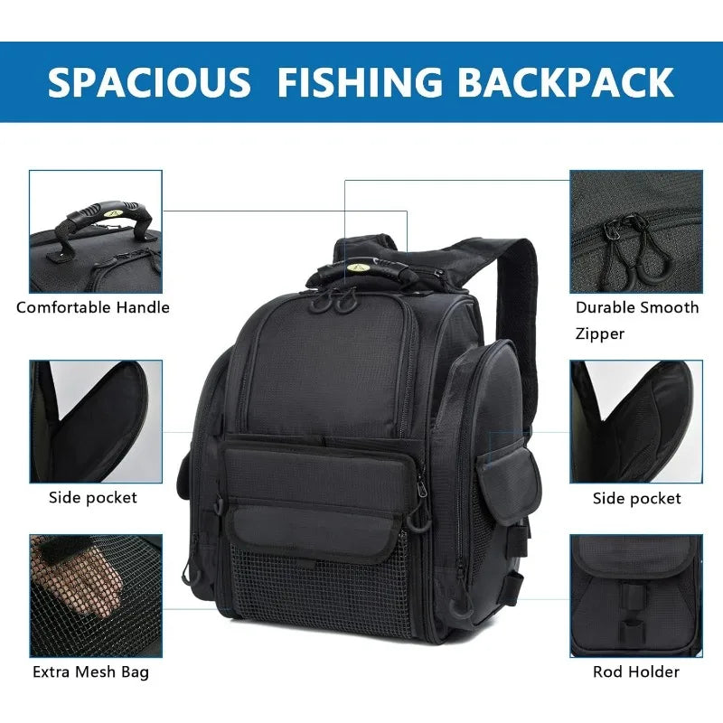 Fishing Tackle Bag Backpack for Men with Tackle Boxes and Rod Holders