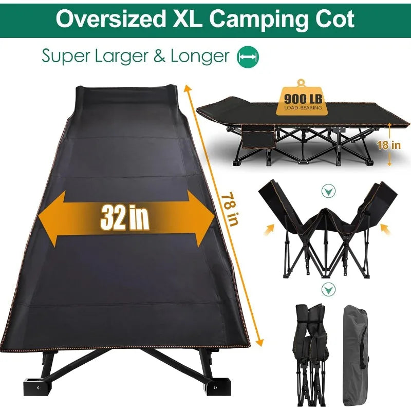 LILYPELLE Heavy Duty Folding Camping Cot with Carry Bag for Portable Travel