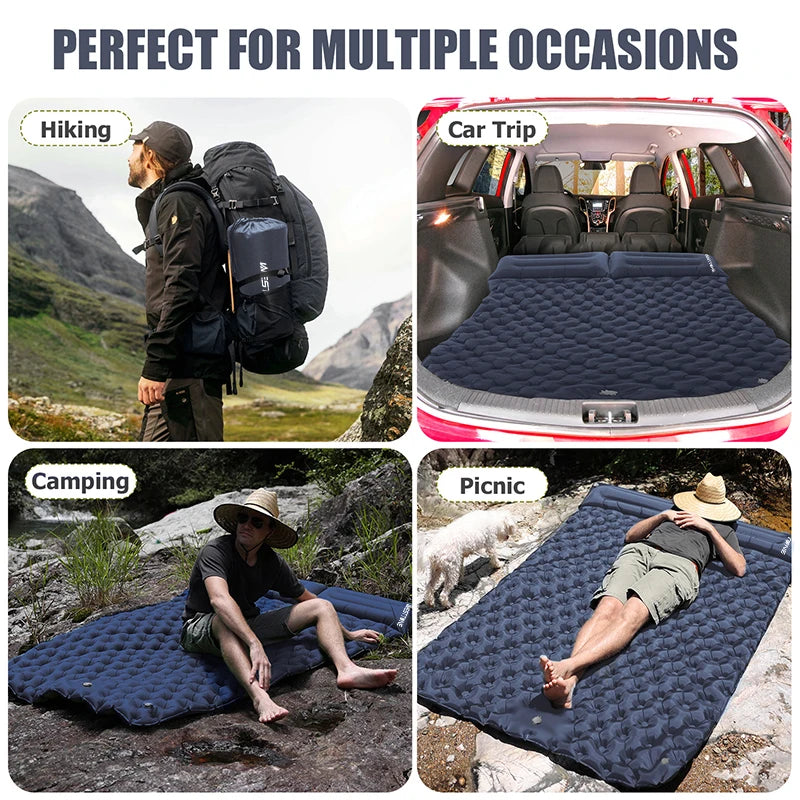 WESTTUNE Double Inflatable Mattress with Built-in Pillow for Outdoor Camping
