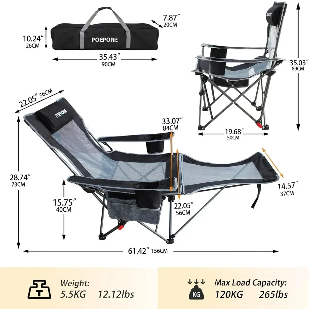 2-Pack Reclining Camping Chair with Removable Footrest and Cotton Cushion
