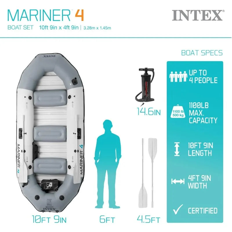 Intex Mariner 3 Inflatable Boat Set with Oars and High-Output Pump