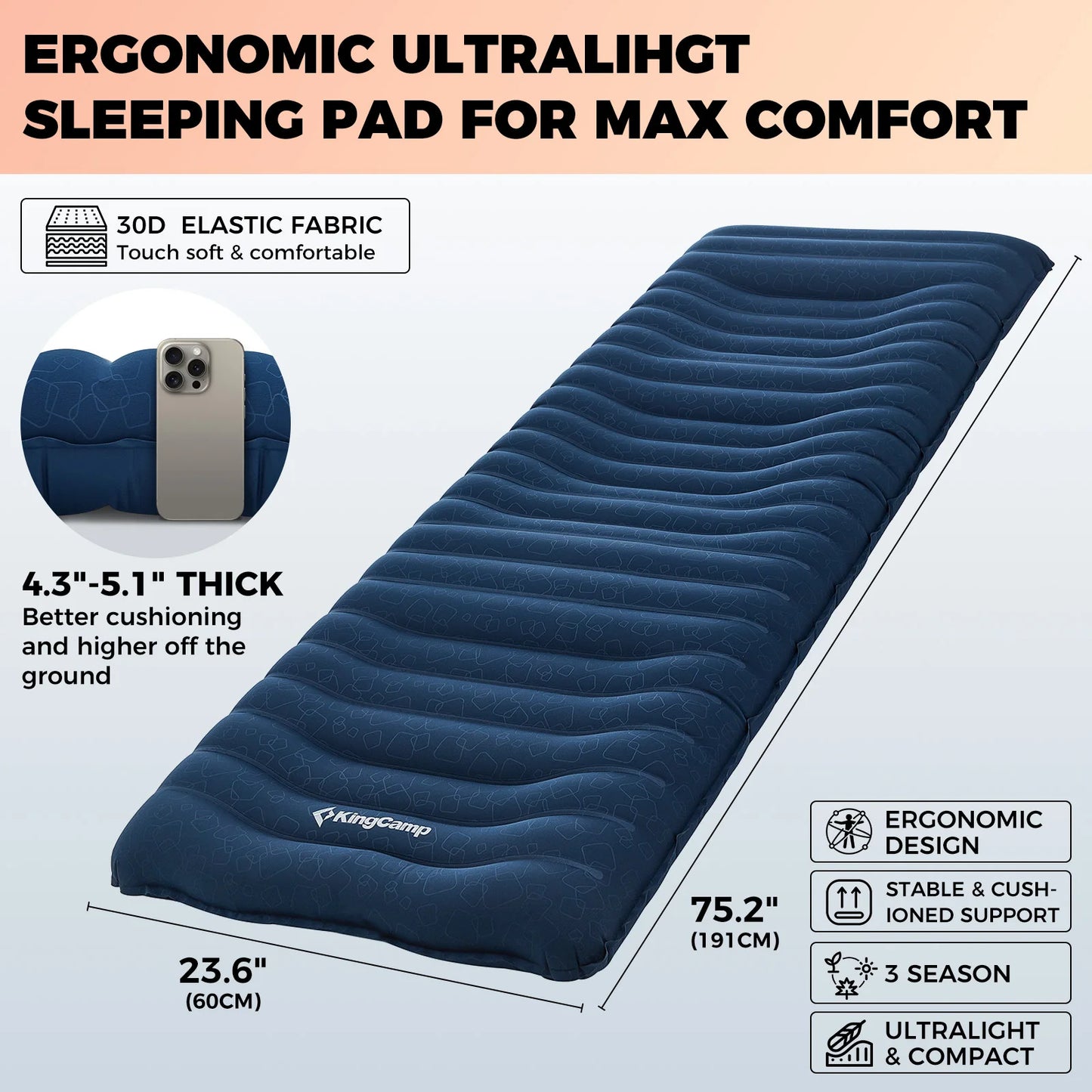 KingCamp Ultralight Inflatable Sleeping Pad for Camping and Hiking Adventures