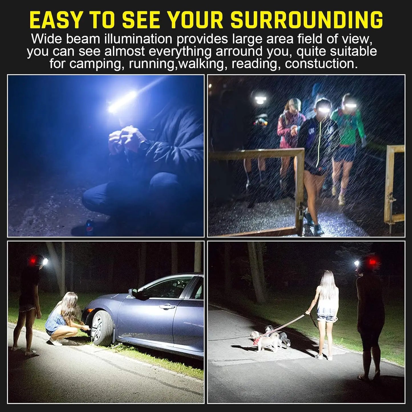 2 Pack Rechargeable LED Headlamp 1200 Lumen Ultra Light Bright Headlight