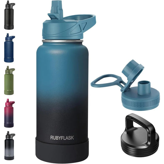 32oz Insulated Stainless Steel Water Bottle with Straw and Leakproof Lids