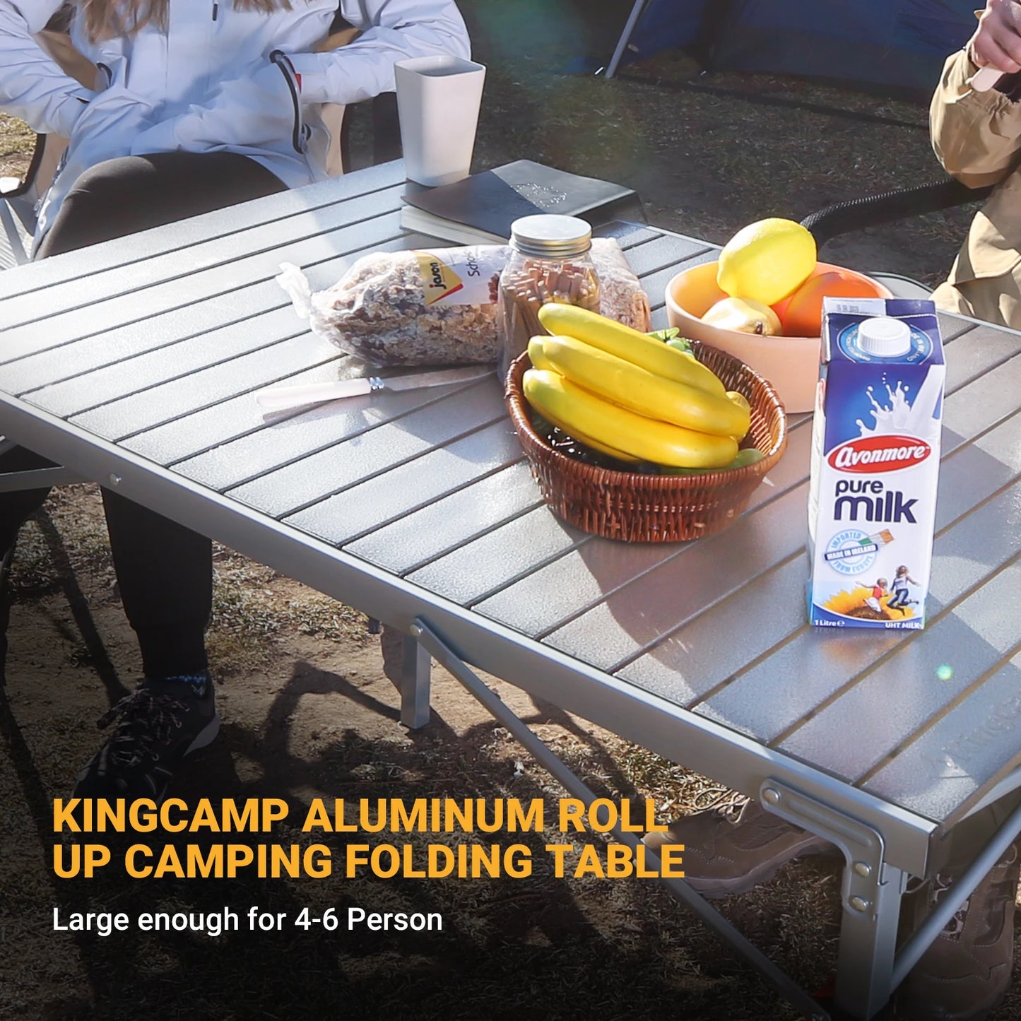 KingCamp Folding Camping Table Lightweight Aluminum with Net Pocket for Outdoor Use