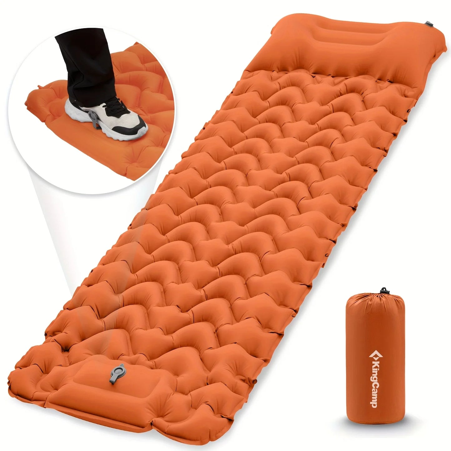KingCamp Ultralight Self Inflating Sleeping Pad With Built-in Pillow And Foot Pump