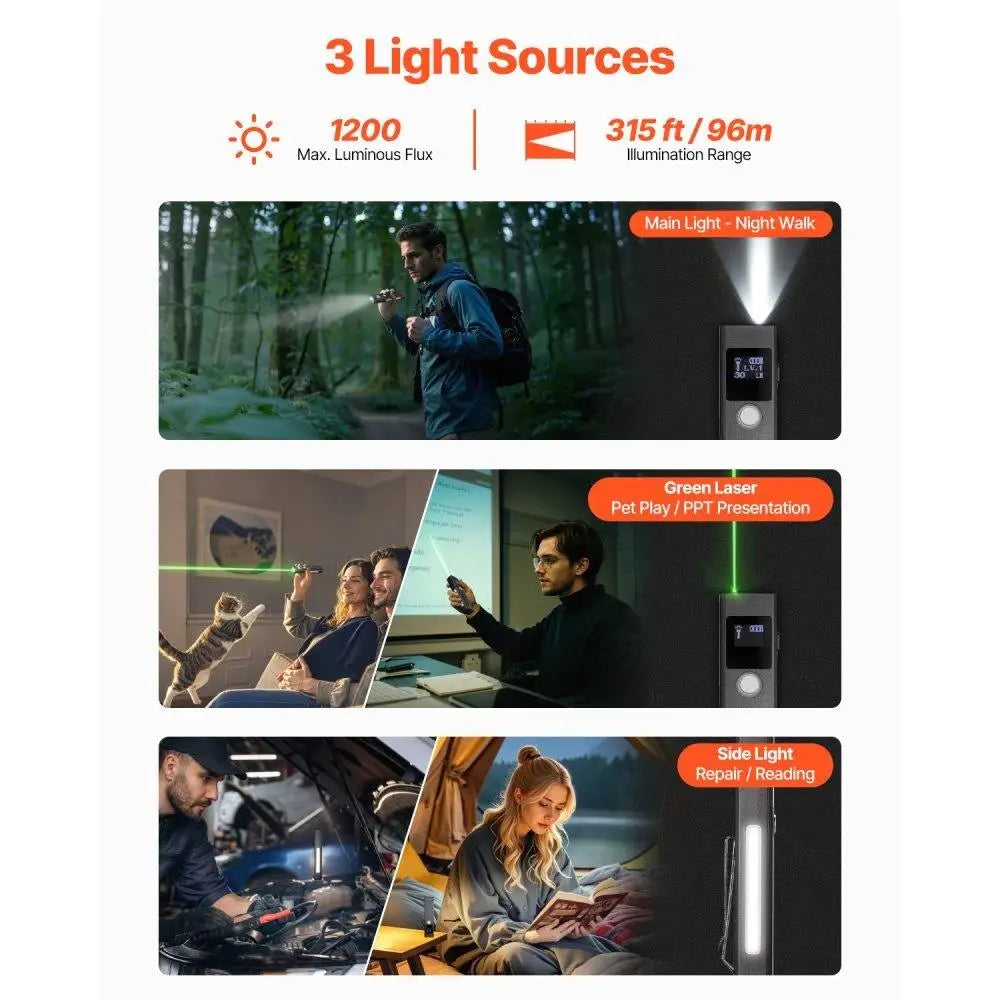 3 in 1 High Lumen Flashlight with Green Beam IPX4 Waterproof Portable Design