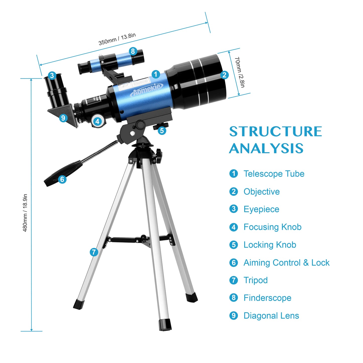 30070 Telescope 1.25 Inch Eyepieces Wide Vision Monocular with Tripod