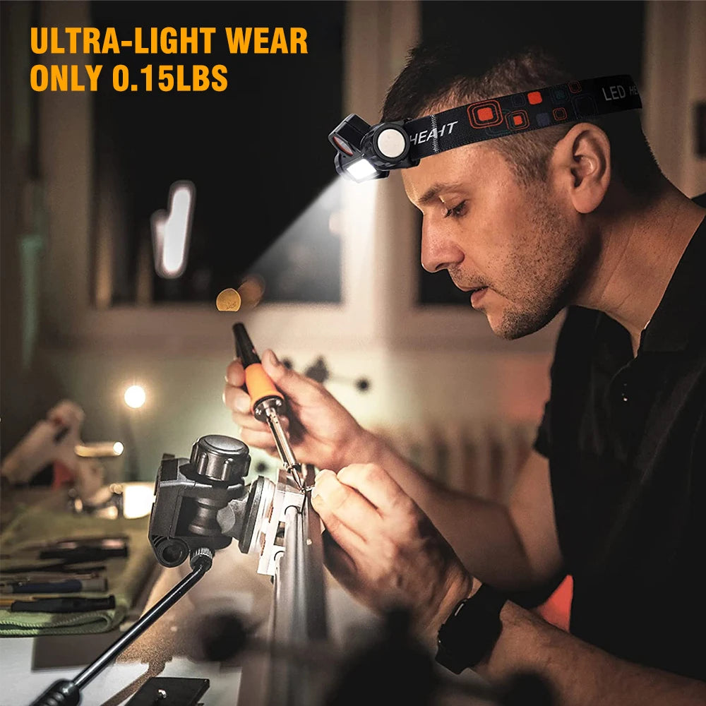 2pcs USB Fast Rechargeable 90W LED Headlamp Dual Light Source for Work and Fishing