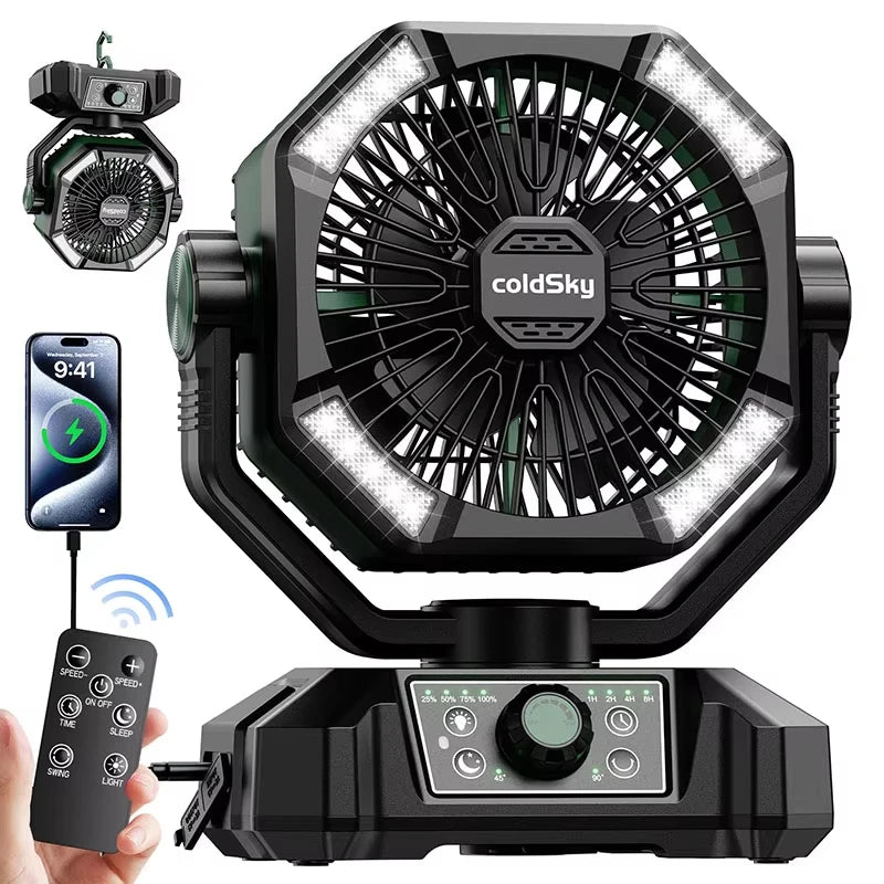 ColdSky Camping Fan with LED Lantern 8 Speeds Portable 20000mAh Battery
