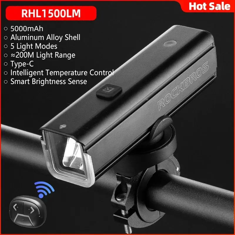 Rockbros 1500LM Type C Bicycle Light with Temperature Control and IPX6 Rating